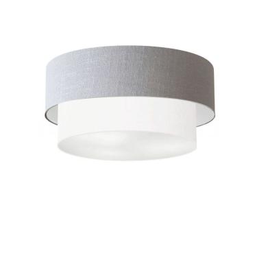 Imagem de Plafon de Teto Md-3017 Duplo Cilíndrico de Sobrepor com Cúpula em Tecido rústico-cinza-branco Vivare Brasil Iluminação