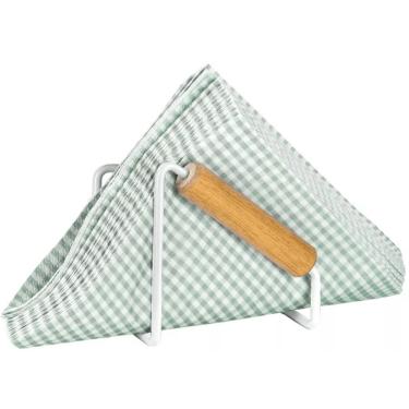 Imagem de Porta Guardanapo Eco Branco para Organizar Guardanapos em Aço e Madeira Teca com Design Moderno para Mesa Arthi