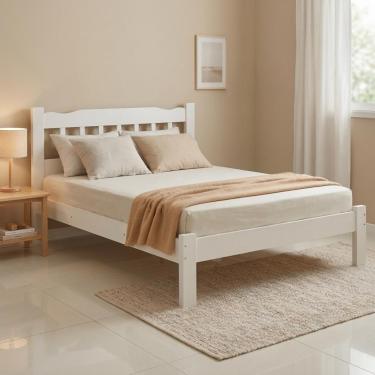 Imagem de Cama De Casal Queen Com Colchão Madeira Maciça Repleta