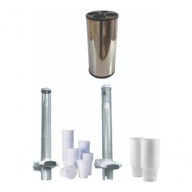 Imagem de Kit Lixeira e Dispensador Lixeira Copos + Dispensador para Água e Café Organização em Aço Inox Fixação Parede Inox