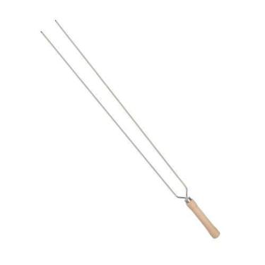 Imagem de Espeto para Churrasco Espeto Duplo Fino 75CM Cromado em Arame de Aço com Cabo de Madeir...