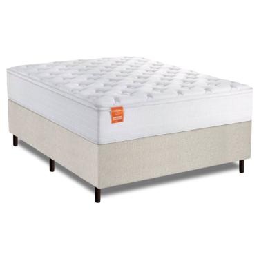 Imagem de Cama Box Colchão Casal Queen Molas Ensacadas Real 158x198x65cm Linho Branco Inducol