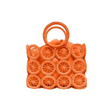 Imagem de Bolsa de Praia Feminina Transversal Alça de Mão Em Palha Sintética - B