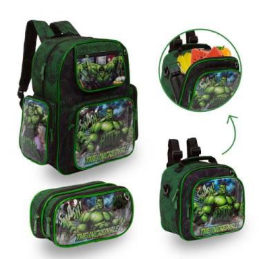 Imagem de Kit Bolsa Escolar Masculina Hulk Alça Costas Reforçada Preta - Toys 2U