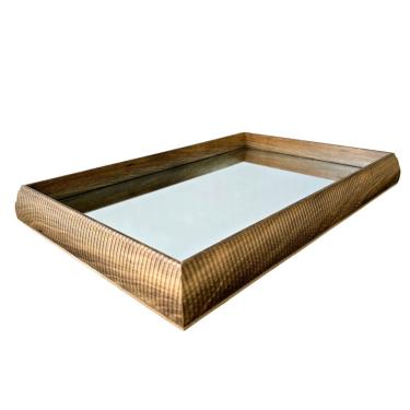 Imagem de Bandeja Decorativa 23428 em MDF com Borda Chanfrada Canelada Fundo Espelhado 25cm Amadeirado Entrecasa