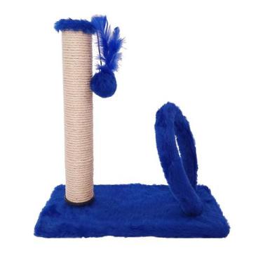 Imagem de Arranhador São Pet Retangular Argola com Pelúcia Lisa para Gato, Azul