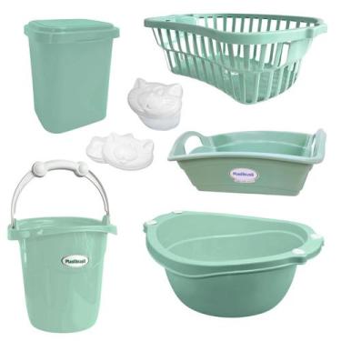Imagem de Kit 7 peças banho bebe balde bacia lixeira organizador cesto sabonetei