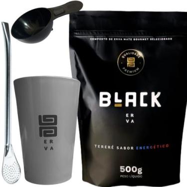 Imagem de Kit Tereré Black Erva Mate Copo Caldereta Cinza de Acrílico Bomba Clás