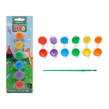 Imagem de Tinta Guache Dino com Pincel 6 Cores 3,68 ml Blister Leo&Leo Leonora -