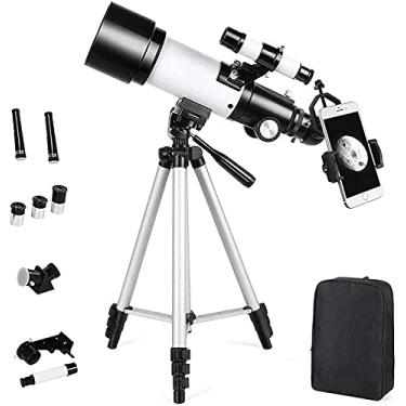 Imagem de Diumy Telescópios refratores de astronomia, telescópio ultratransparente com abertura de 70 mm com mochila, gráfico de localizador, filtro de lua, telescópio astronômico com tripé para crianças,