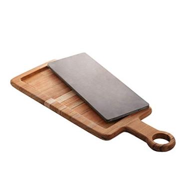 Imagem de TÁBUA MADEIRA C/PEDRA ARDÓSIA TECA 46x16x2cm