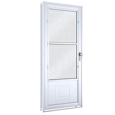 Imagem de Porta de Aço Giro com Vidro e Grade Lucasa Facilità 215cmx90cm Branco
