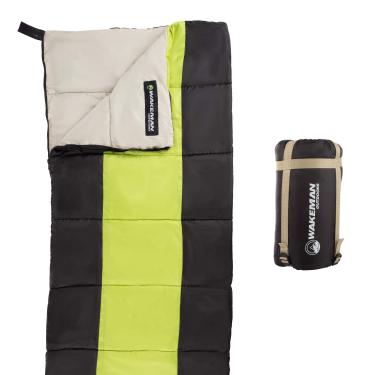 Imagem de Saco de dormir infantil – leve, bolsa de transporte com alças de compressão para acampamento, mochila e festa do pijama da Wakeman Outdoors (verde neon/preto)