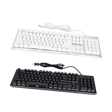 Imagem de Teclado mecânico, 104 teclas RGB retroiluminação Gaming Office Typewritter Keypad, teclado mecânico de eixo verde, teclado ergômico, com estação de carregamento sem fio para celular, para PC/laptop (branco)