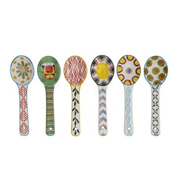 Imagem de Conjunto de 6 colheres de café de cerâmica – Colheres de chá multiuso para expresso/chá/sobremesa | Cores brilhantes sortidas, sem chumbo | Seguro para lava-louças/micro-ondas | Colheres decorativas
