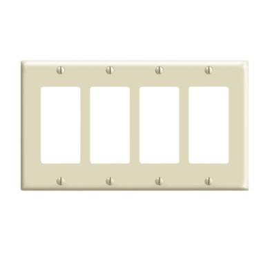 Imagem de Leviton 80412-I 4-Gang Decora/GFCI Device Decora Wallplate, Tamanho padrão, Thermoset, Montagem de dispositivos, Marfim