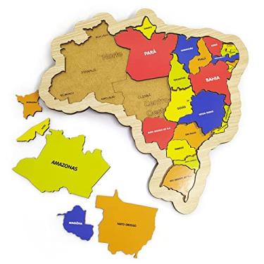 Imagem de Quebra-Cabeça Mapa do Brasil com Regiões Estados e Capitais, Brinquedo Educativo em Madeira