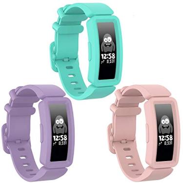 Imagem de Watbro Compatível com Fitbit Ace 2 pulseiras para crianças a partir de 6 anos, pulseira de silicone macio, pulseira de reposição para relógio, pulseiras esportivas coloridas para Fitbit Ace 2 para meninos, 3-Peach+Teal+Purple