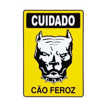 Imagem de Placa De Sinalização Cuidado Cão Feroz 20x30 Acesso - P-6/3 F9e