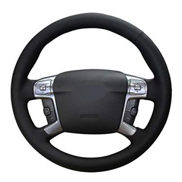 Imagem de TPHJRM Capa de volante de carro costurado à mão DIY couro artificial, apto para Ford Mondeo Mk4 2007-2010 2011 2012 S-Max 2008