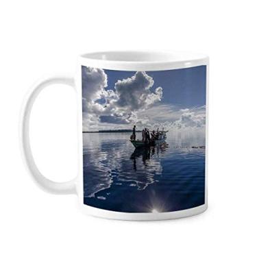 Imagem de Caneca de cerâmica Ocean Water Blue Boat People Picture Caneca Cerâmica Café Porcelana Utensílios de Mesa