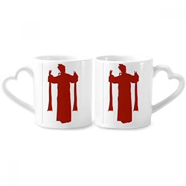 Imagem de Conjunto de canecas de porcelana para casal com contorno de ópera de Pequim da China Peking Cup coração alça