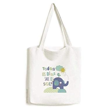Imagem de Bolsa de lona listrada com desenho de pássaro elefante amarelo animal, bolsa de compras casual