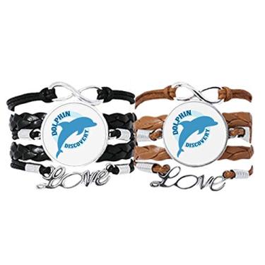 Imagem de Blue Ocean Streamline Pulseira com estampa de golfinho, alça de mão de couro, conjunto duplo para presente