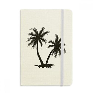 Imagem de Caderno de praia com estampa de coqueiro, preto, capa dura em tecido, diário clássico