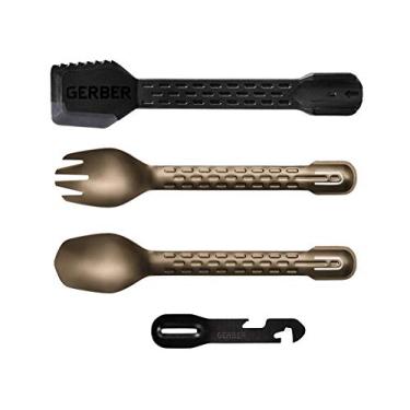 Imagem de Gerber Gear ComplEAT Conjunto de utensílios de acampamento para cozinhar ao ar livre, talheres de acampamento com garfo, colher, pinça, espátula e ferramenta multifuncional, bronze queimado