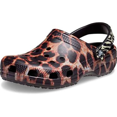 Imagem de Crocs Tamanco feminino masculino clássico com estampa de animal | Sapatos de zebra e leopardo, Preto/Multi Animal Remix, 34