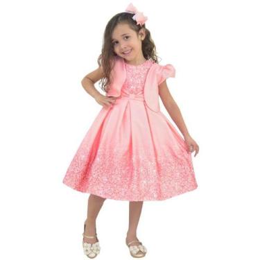 Imagem de Vestido Rosa Glitter Infantil Com Bolero - Casamento Formatura - Moder