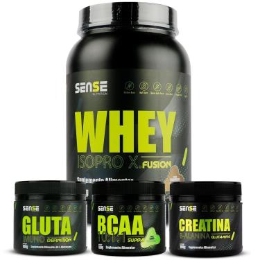 Imagem de Combo Whey Protein 900g + Bcaa + Glutamina + Creatina- Sense-Unissex