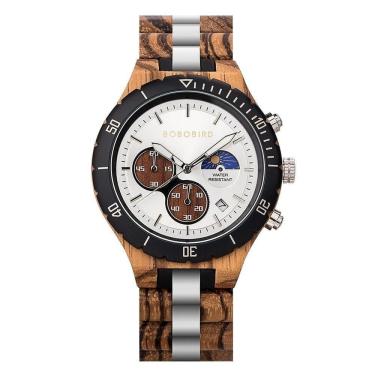 Imagem de Relógio Bobo Bird T069 Masculino Madeira Aço Inoxidável à Prova D`água T111-2