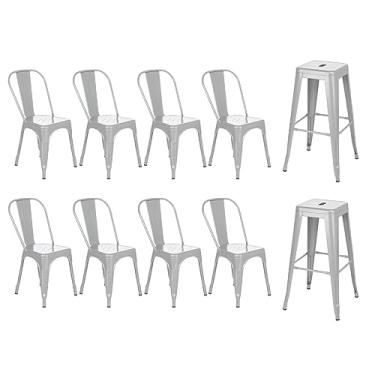 Imagem de Loft7 Home Decor, Kit 8 Cadeiras + 2 Banquetas Altas Iron Tolix - Prata