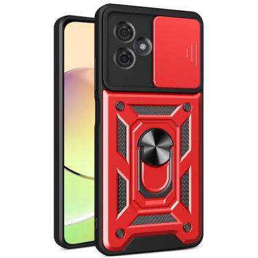 Imagem de Kainevy Capa resistente para Motorola Moto G54 5G com capa protetora para câmera Moto G54 à prova de choque com anel suporte magnético preto estético legal para homens meninos capa durável (vermelha)