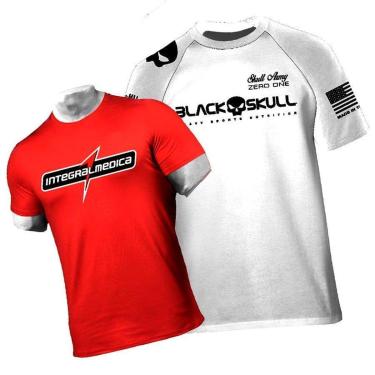Imagem de Kit 2x Camiseta Esportiva  Branca Tradicional Caveira Black Skull + Camisa Vermelha Integral-Unissex