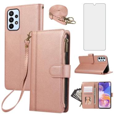 Imagem de Asuwish Capa de celular para Samsung Galaxy A23 5G/4G carteira com zíper capa celular com protetor de tela de vidro temperado alça transversal cordão suporte para cartão de crédito couro A 23 23A 6,6