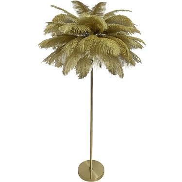 Imagem de Luminária de chão de penas de avestruz natural, luminária de chão moderna simples para quarto, luz de pé de 160 cm, luminária de chão regulável com interruptor de pé, lâmpada de decoração de canto de