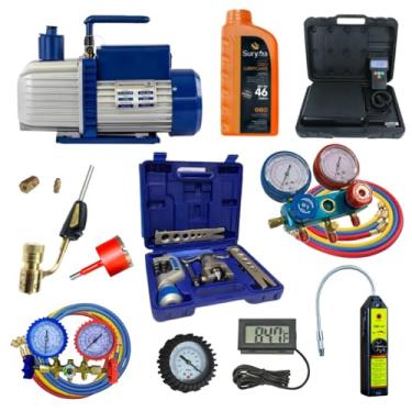 Imagem de Kit Refrigeração e Ar Condicionado com Bomba de Vácuo Manifold e Ferramentas
