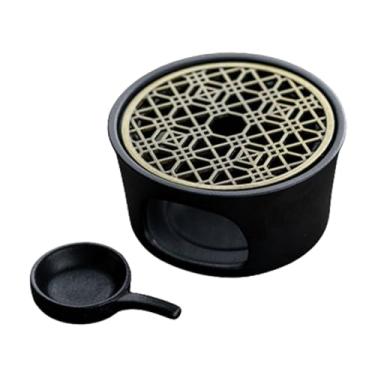 Imagem de Generic Bule de cerâmica aquecedor mesa grill multifuncional café leite chá mais quente chá fervente para caminhadas ao ar livre quintal, PRETO