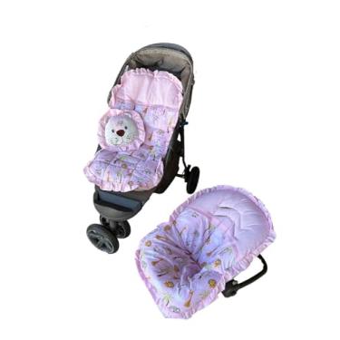 Imagem de Kit Capa/Forro para Carrinho + Capa para Bebê Conforto Universal 13kg Macia 100% Algodão Safari Rosa com Almofadinha Decorativa