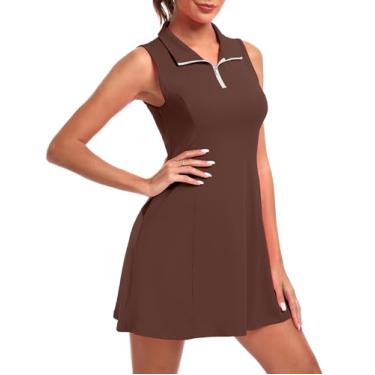 Imagem de FKEEP Vestido feminino de tênis de golfe com shorts e bolsos, 06 Marrom, PP