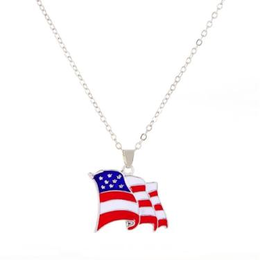Imagem de Colar de strass com bandeira dos EUA patriótico vermelho branco azul esmaltado bandeiras americanas coração anjo asa colar para mulheres e homens independência Memorial Day 4 de julho joias modernas