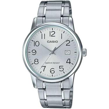 Imagem de Relógio masculino Casio #MTP-V002D-7B padrão analógico de aço inoxidável data mostrador prata