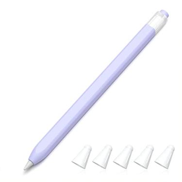 Imagem de JOOSKO Estojo clássico de silicone compatível com Apple Pencil 1ª geração [com capa de ponta de silicone de fibra de 5 tecidos], antiderrapante (lavanda)