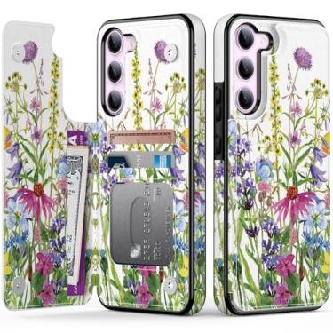 Imagem de Goodon Capa carteira para Samsung Galaxy S23 Plus - Capa flip de couro com design floral moderno, 3 compartimentos para cartão e função de suporte, capa protetora de telefone para mulheres e meninas