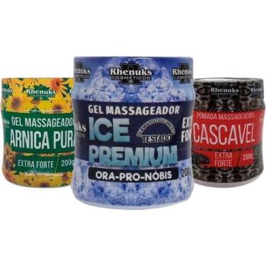 Imagem de Kit Gel Massageador Arnica Pura + Ice Premium + Cascavel - Rhenuks