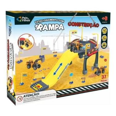 Imagem de Kit Carrinho e Estacionamento com Rampa Construção 37 Peças Pais e Fil