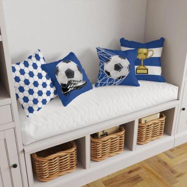 Imagem de Kit 4 Almofadas Decorativa COM ENCHIMENTO  Futebol Bola Rede Azul Time